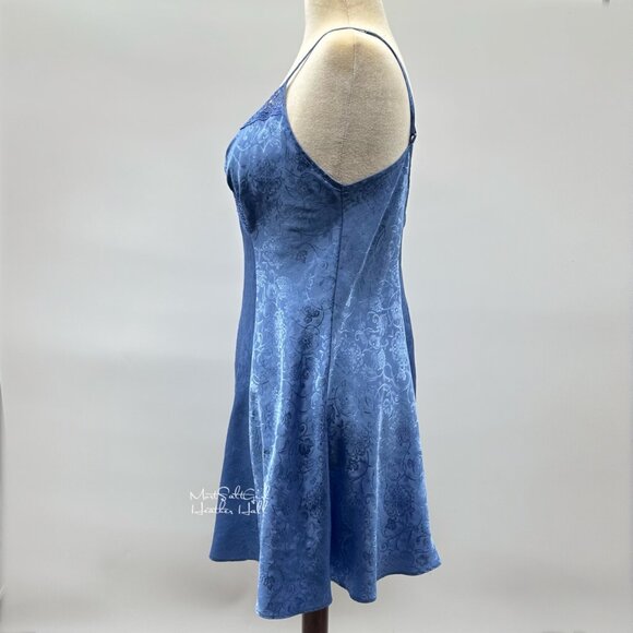 Adonna Blue Jacquard Floral Chemise Nightgown Size Large - Picture 2 of 6
